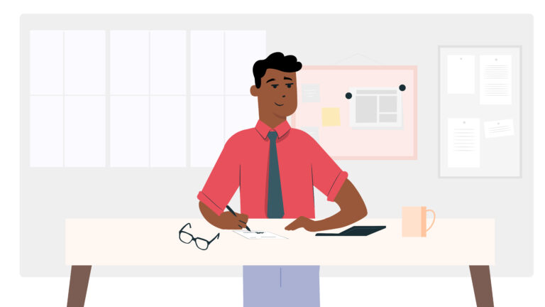 Illustration of man paying bills